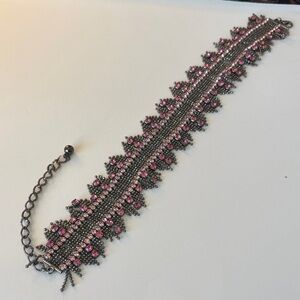 Elegant Vintage Pink and Black Beaded Stretch Necklace